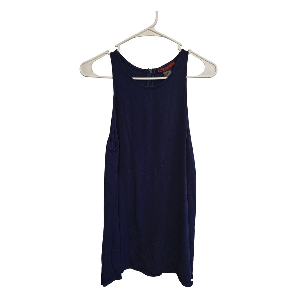 BKE Red Tank Top Womens XL Navy Blue Split Back Sleeveless High Neck Zipper